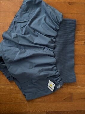 Free People Navy Blue Athletic Shorts with Ribbed Waistband